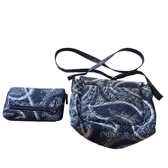 Vera Bradley Quilted Crossbody Bag & Wallet Set In Blue Pattern Retired - Picture 3 of 11